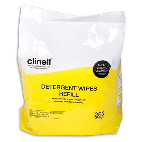 View Clinell Detergent Disposable Wipes Bucket of 260 Refill information