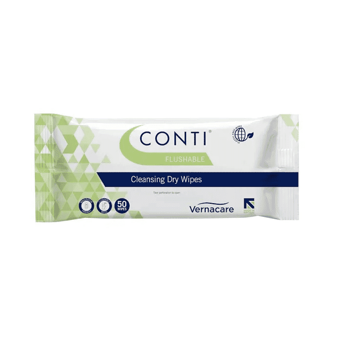 View Conti Flushable Dry Cleansing Wipes Pk50 information
