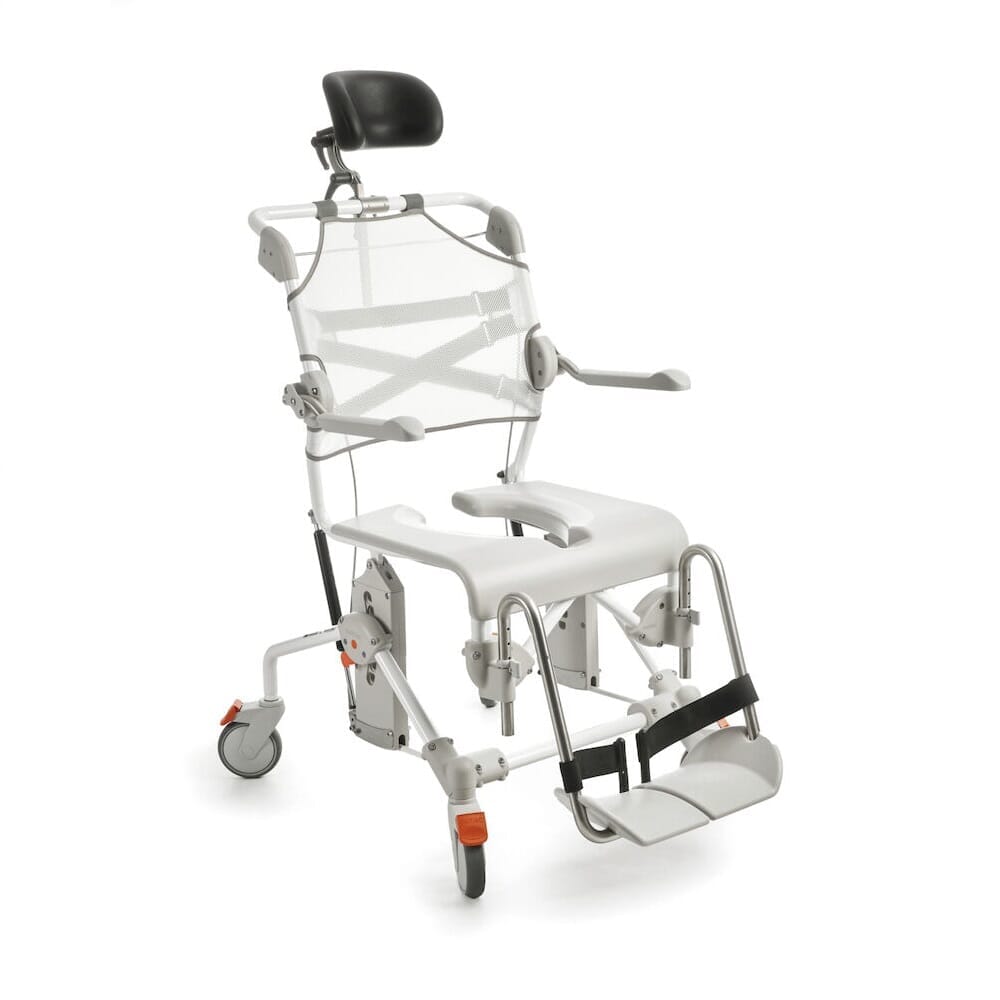 View Etac Swift Mobil Tilt2 Shower Tilting Commode Chair with XL back and pan holder information