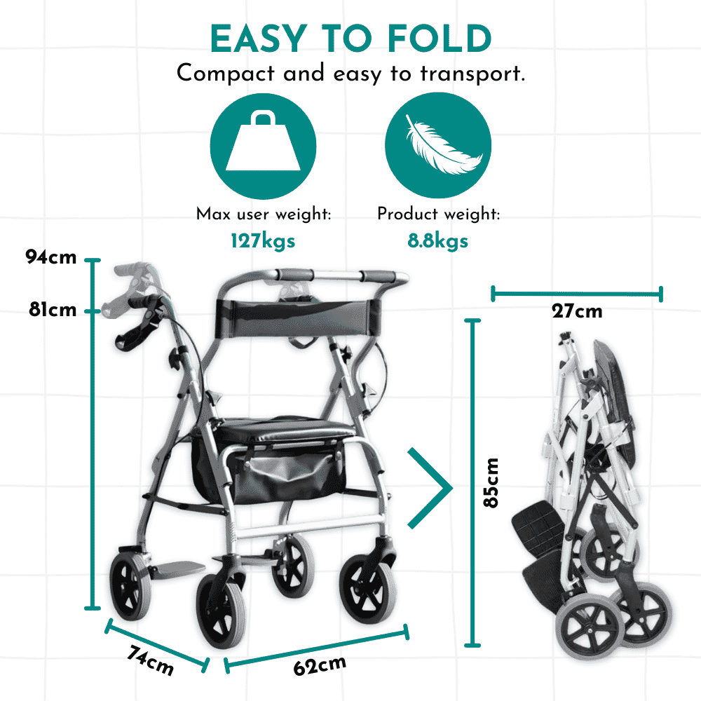 2 in 1 rollator and transit chair dimensions