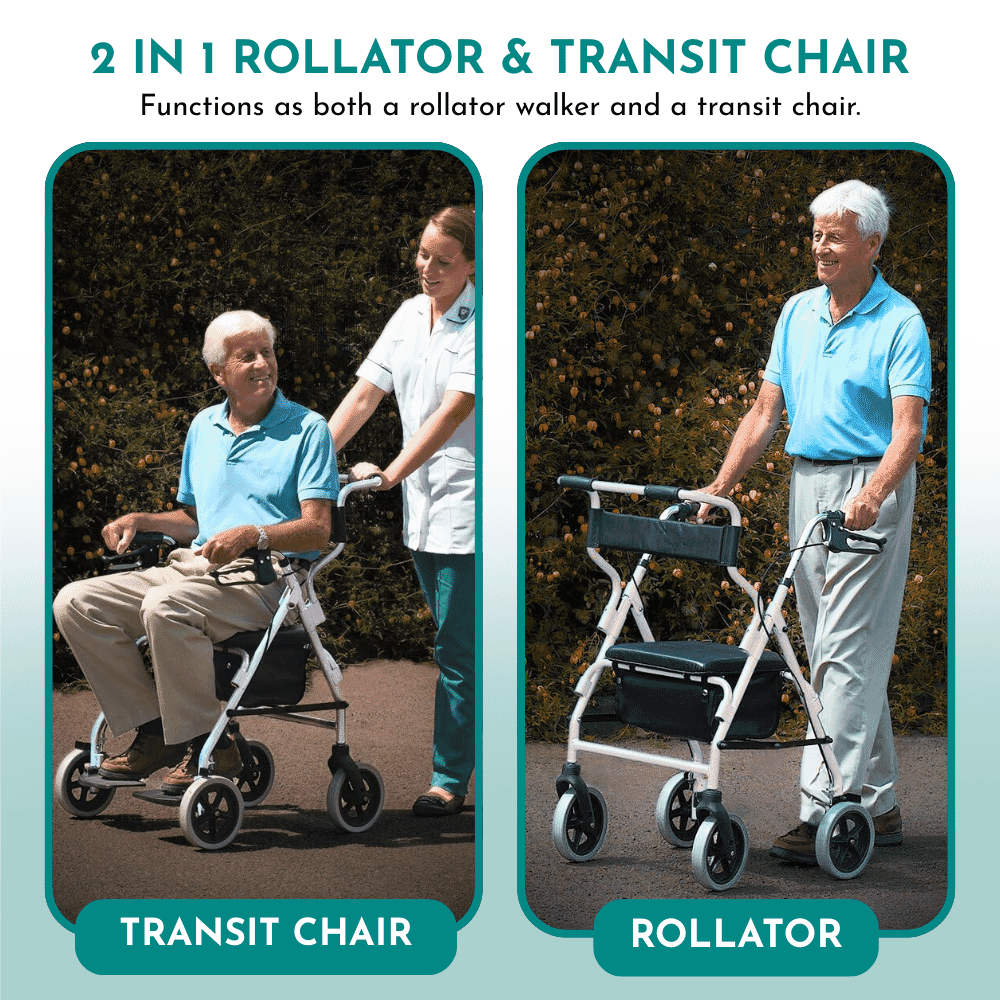 2 in 1 rollator and transit chair multi use