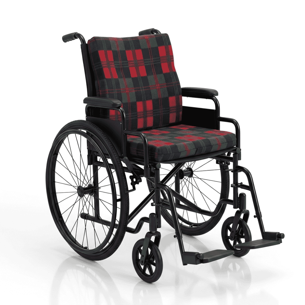 2 way sculptured support cushion on wheelchair