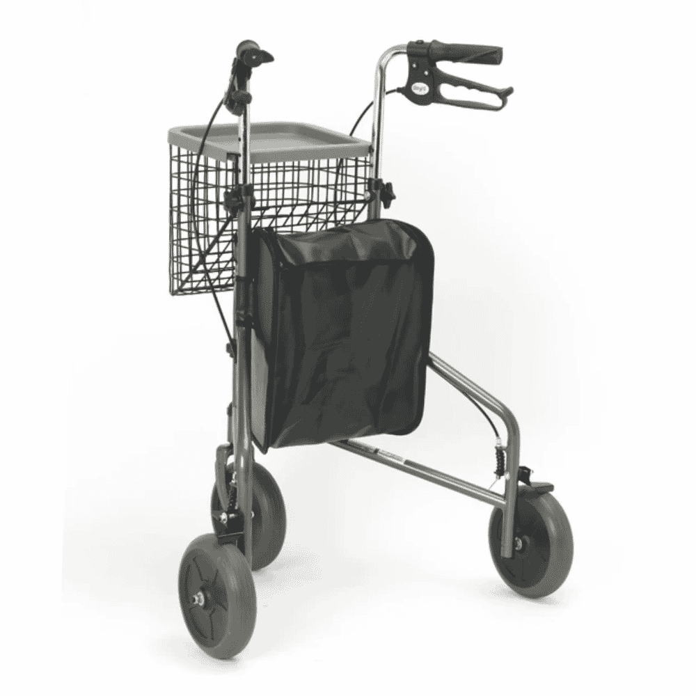 3 wheel rollator with cable brakes rear view