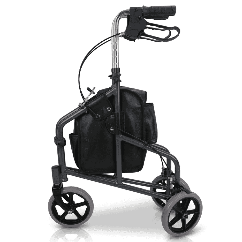 3 wheel steel rollator folded