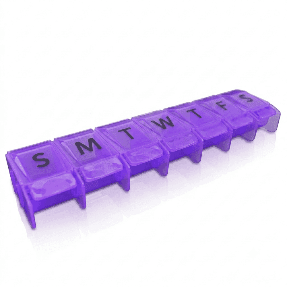 7 day push to open pill box lid closed
