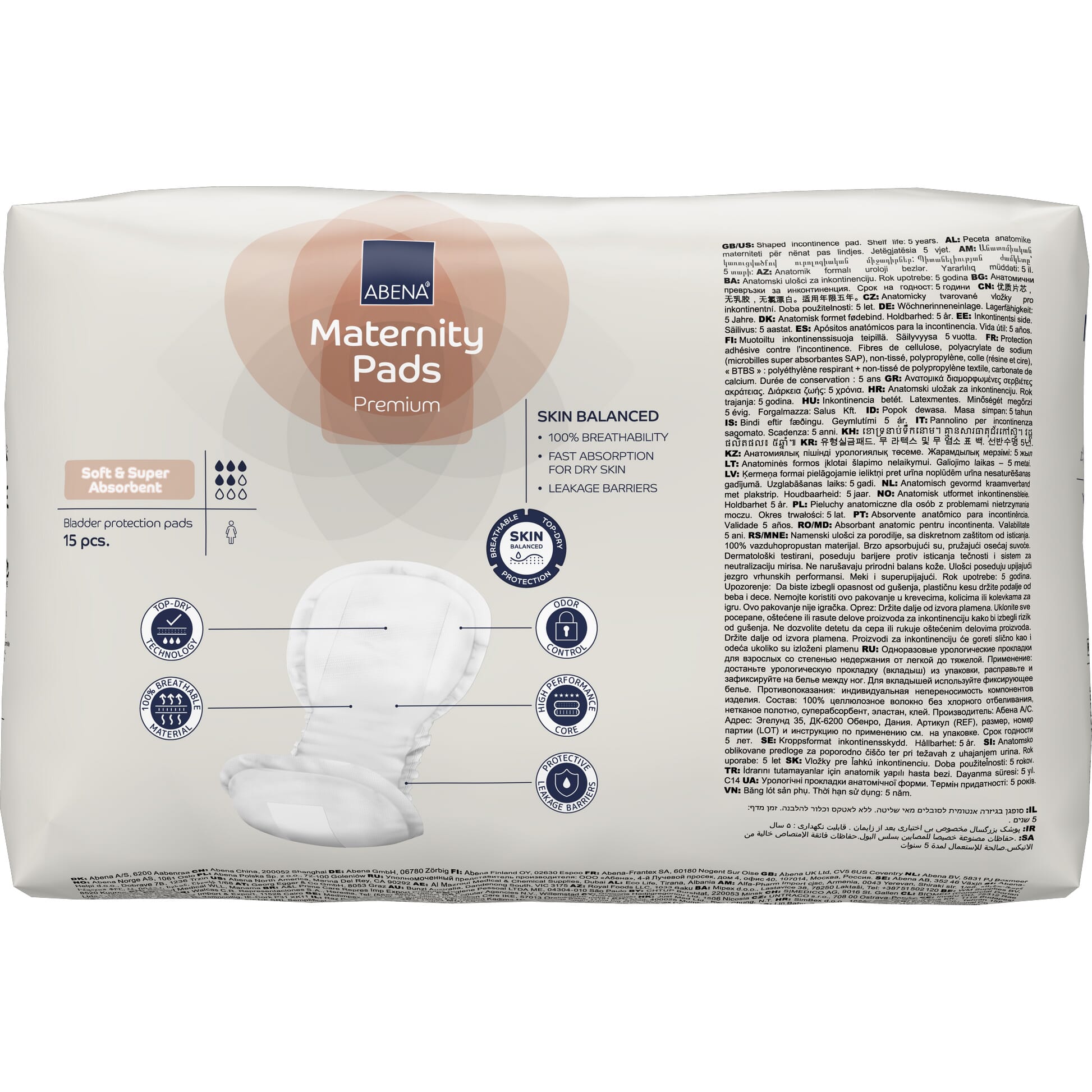 abena maternity pads reverse of pack