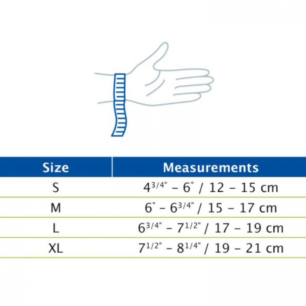 actimove arthritis care wrist support size guide