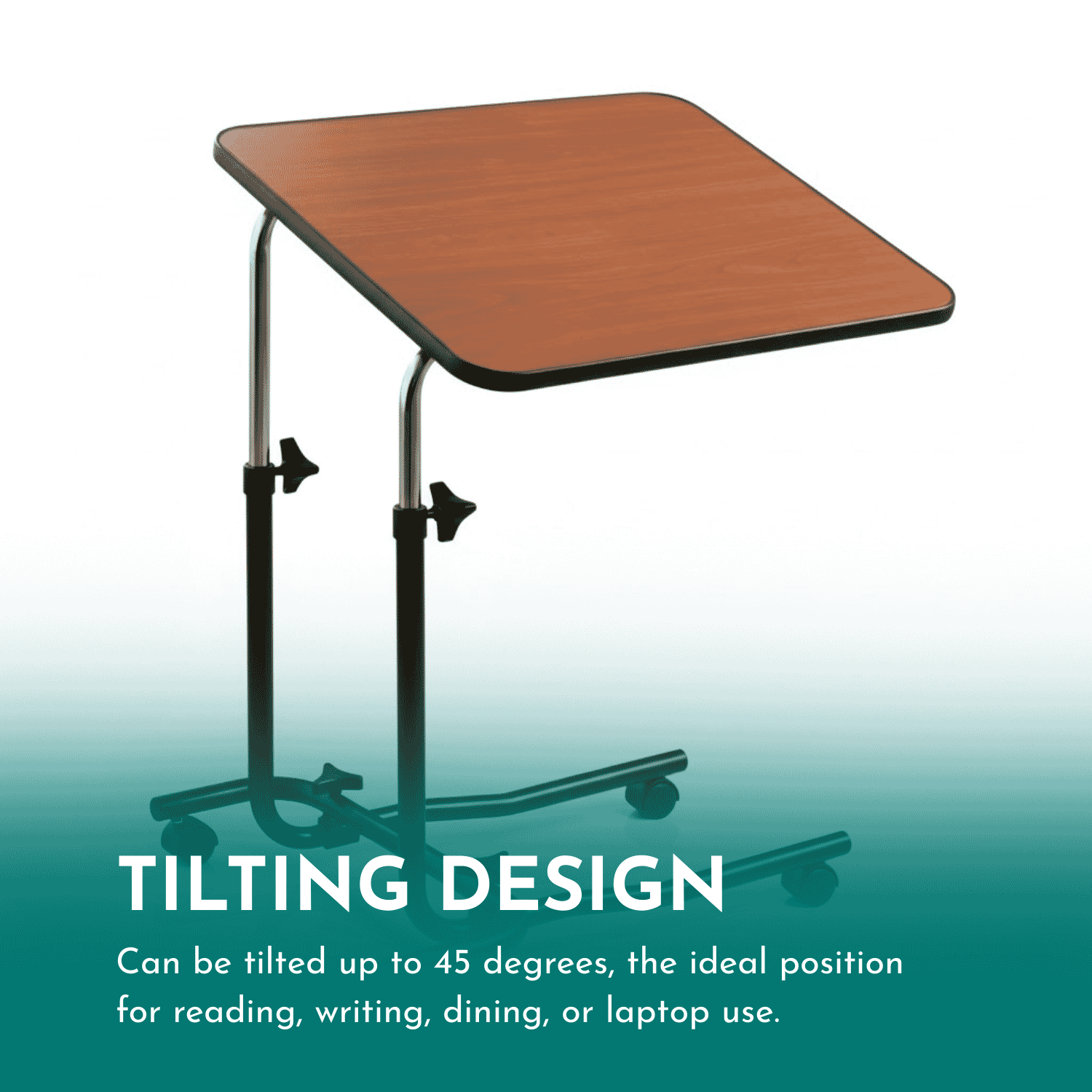 adjustable bed chair table with castors tilting
