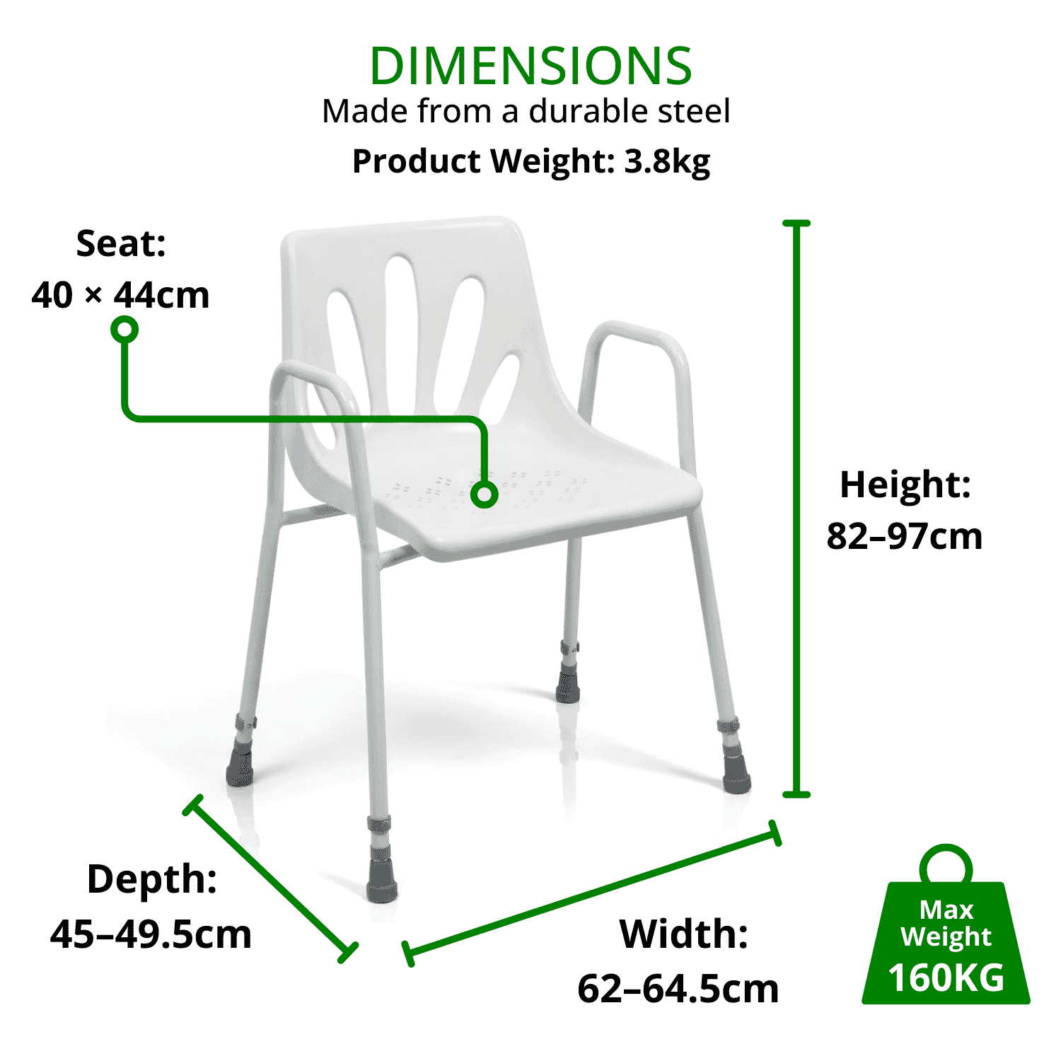 adjustable economy shower chair dimensions