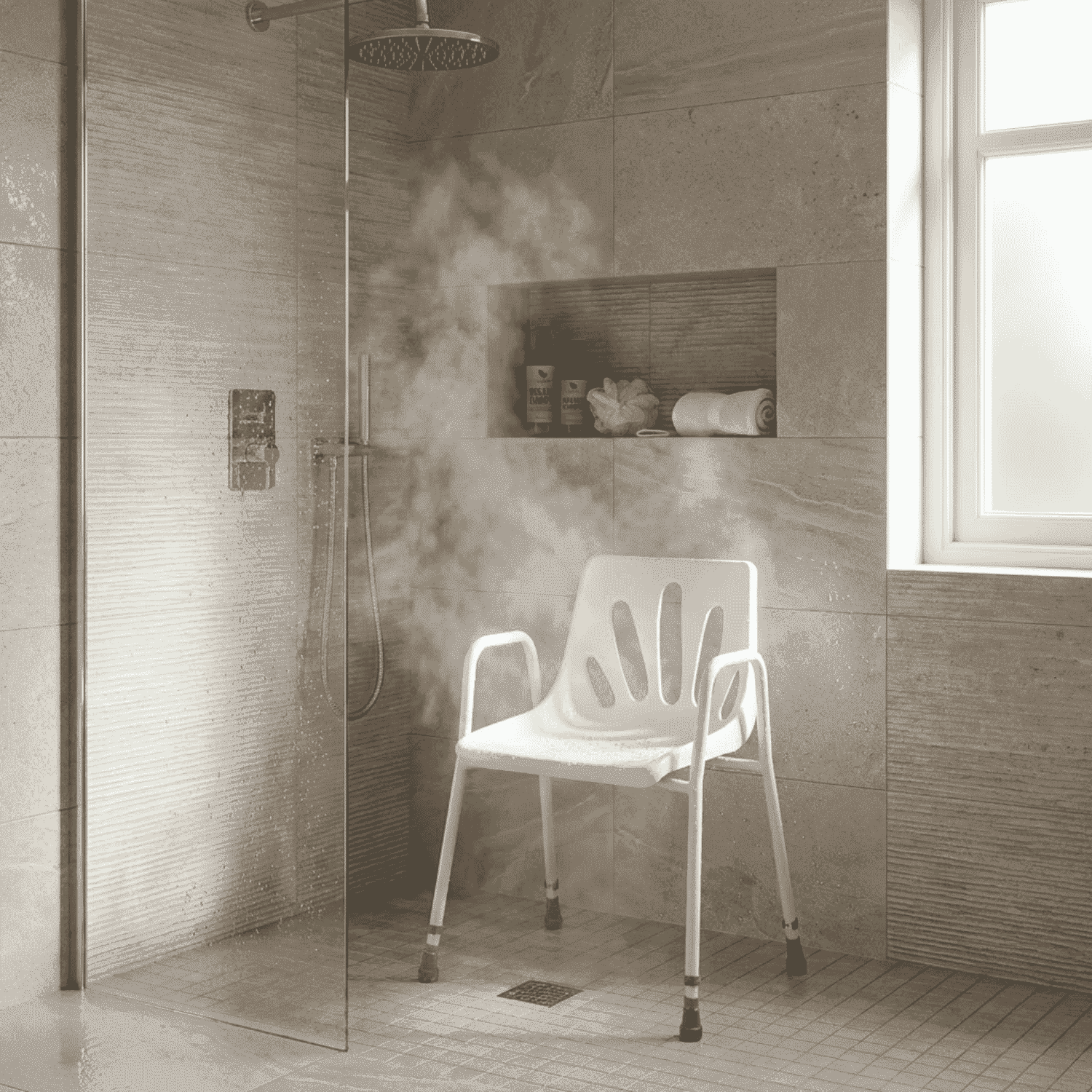 adjustable economy shower chair in situ