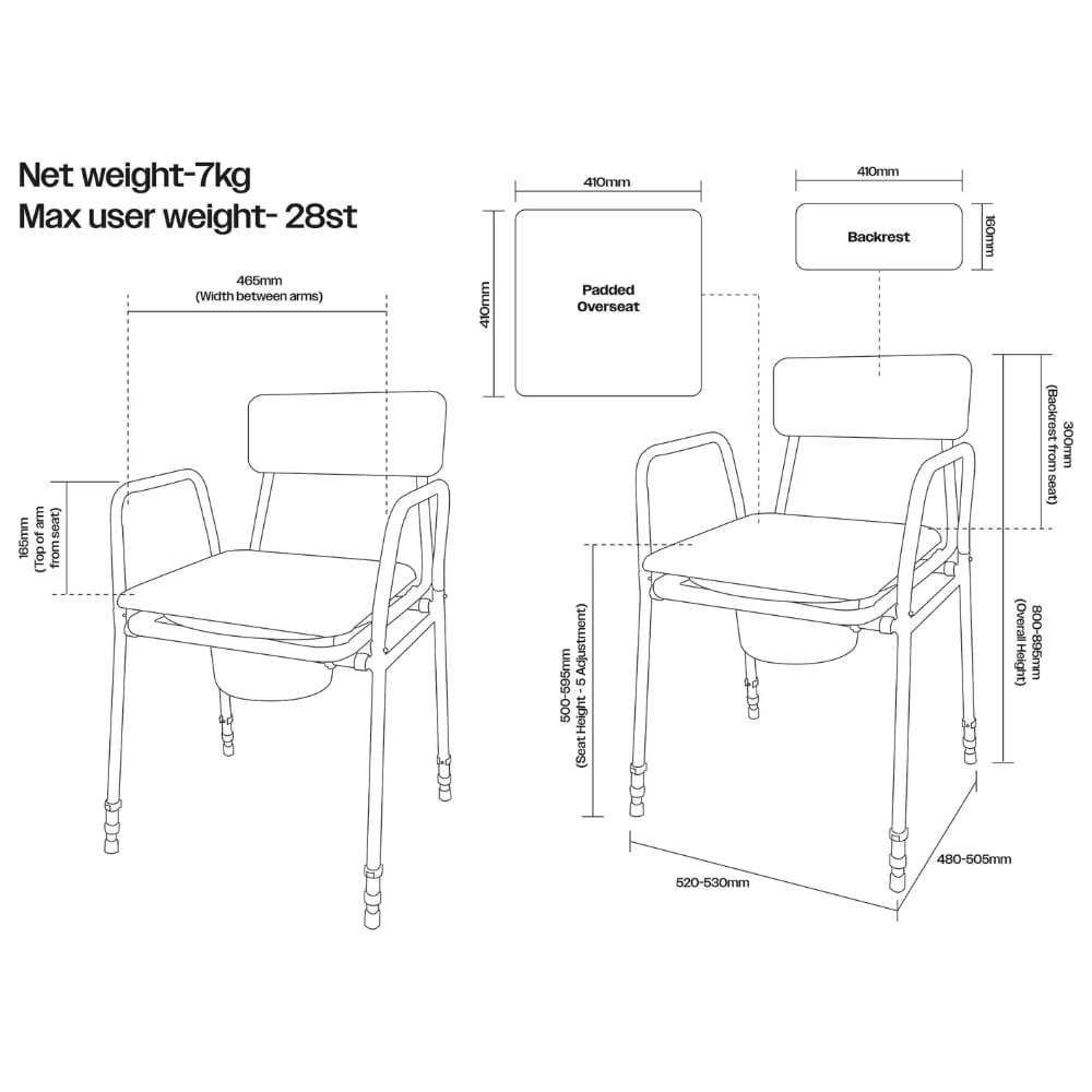adjustable height bedside commode dimensions