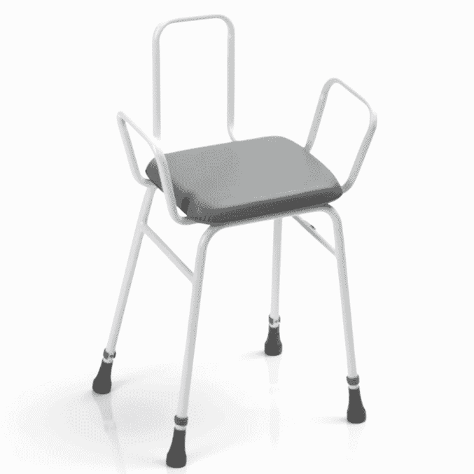 adjustable height perching stool with arms back