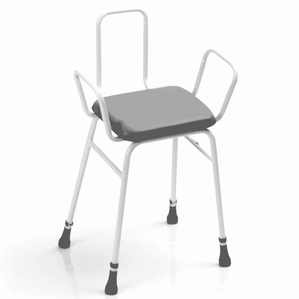 adjustable height perching stool with arms back