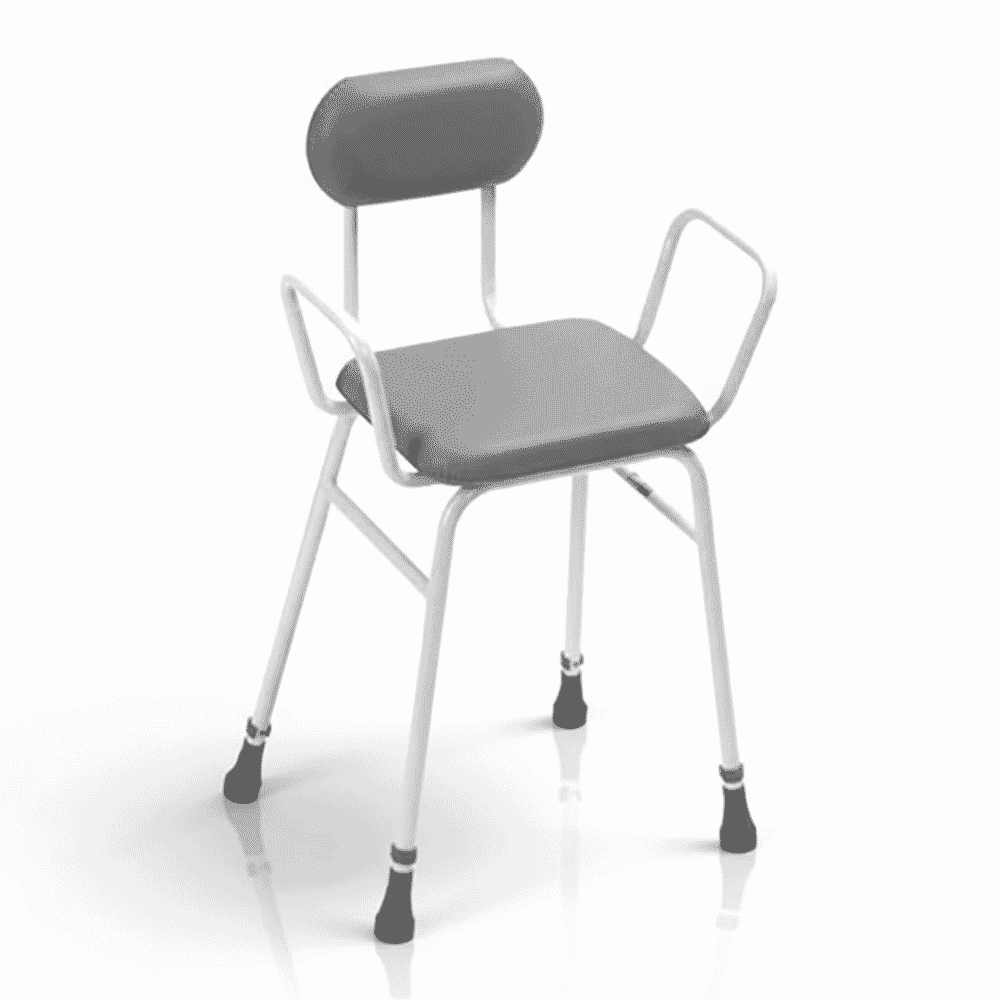 adjustable height perching stool with arms padded back