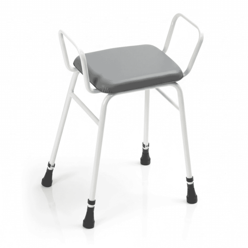 adjustable height perching stool with arms