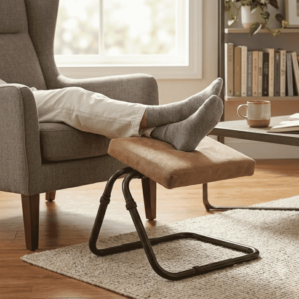 adjustable padded leg rest in use