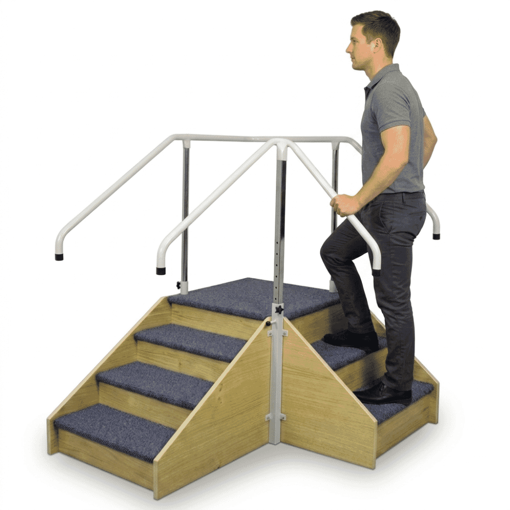 adjustable rehabilitation corner steps in use