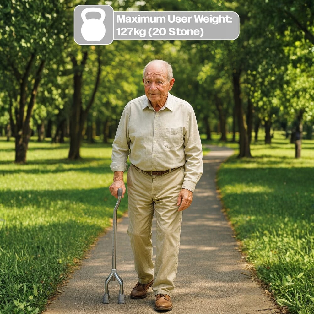 adjustable small base walking stick quadruped max weight