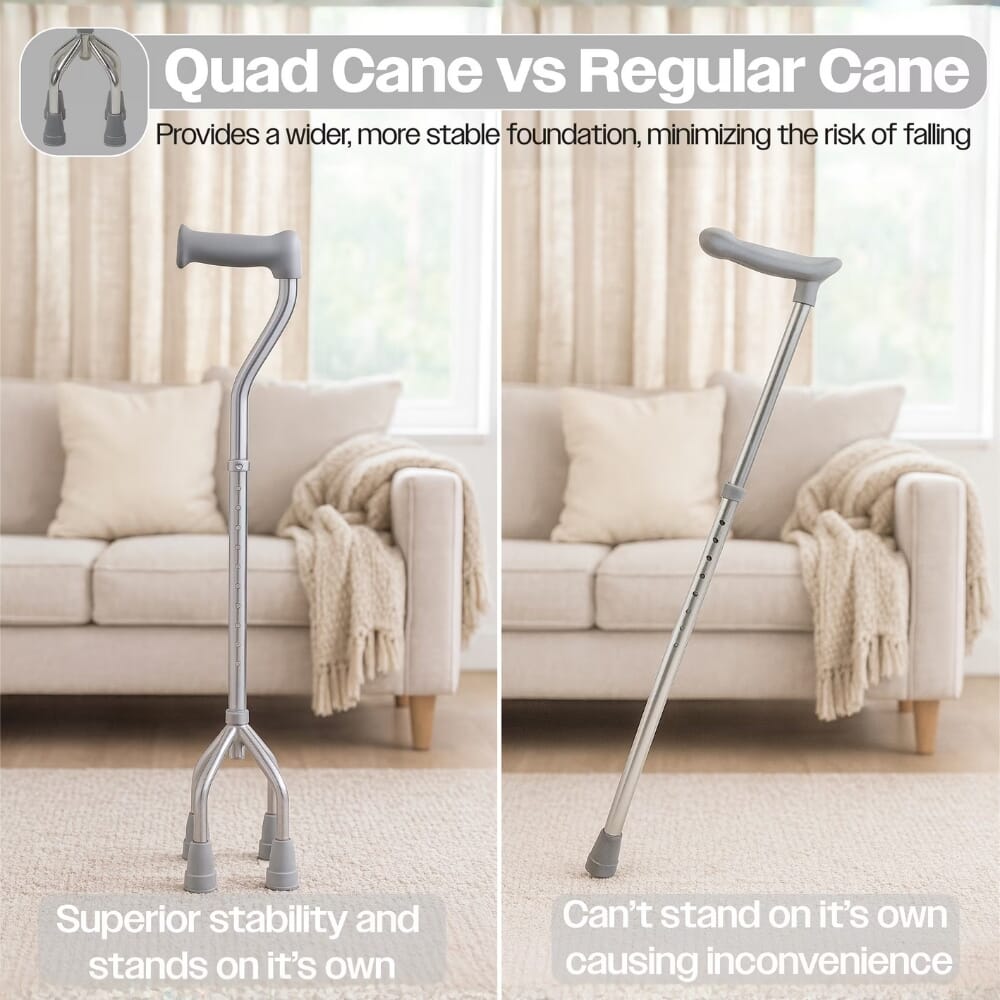 adjustable small base walking stick quadruped stable