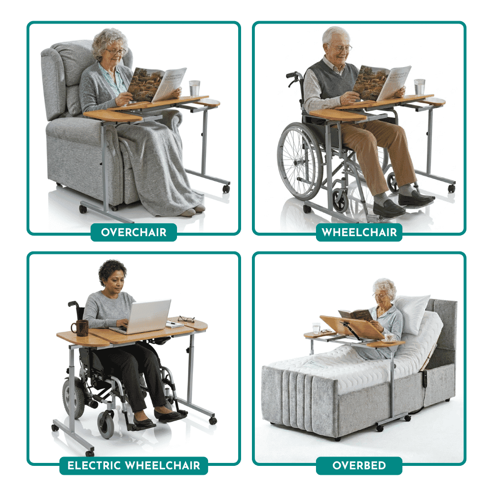 adjustable tilting over bed table multi use
