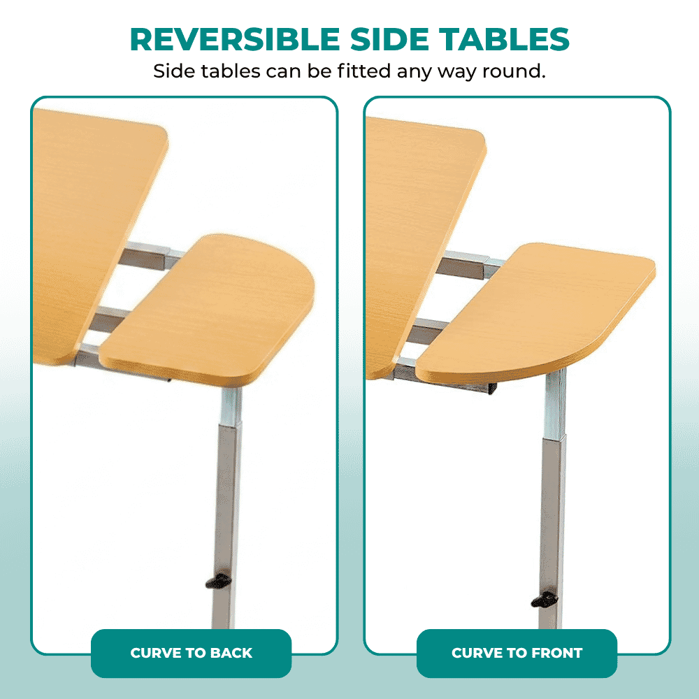adjustable tilting over chair table reversable side tables