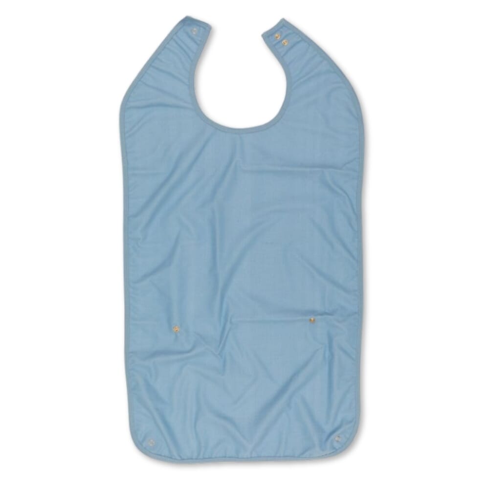 adult washable bib with crumb tray blue