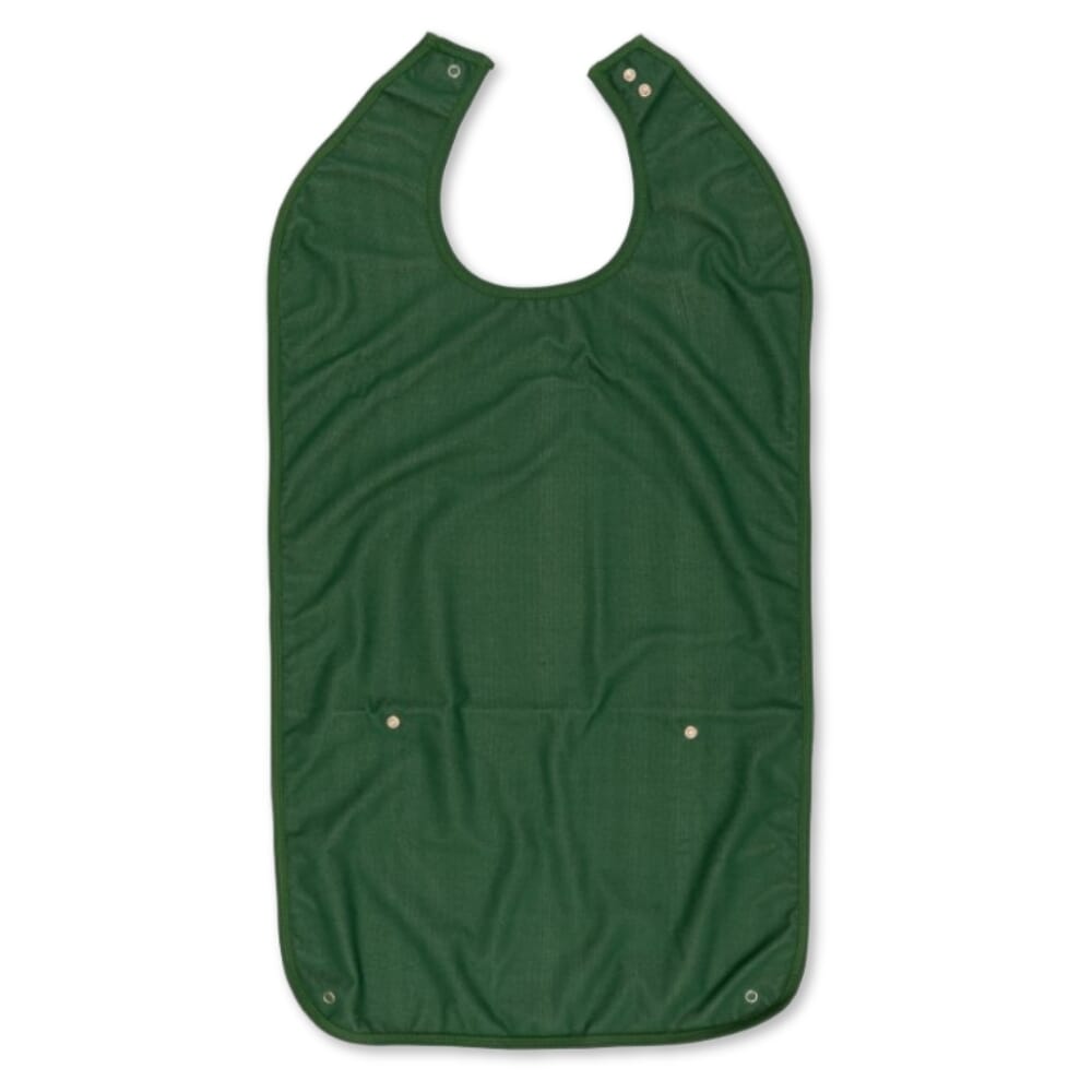 adult washable bib with crumb tray green