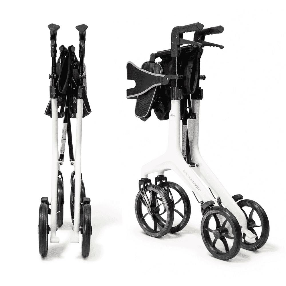 aerowalk carbon fibre rollator cream folded