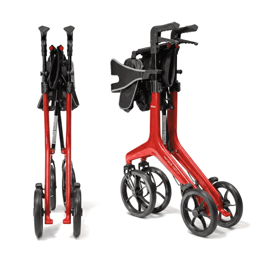 aerowalk carbon fibre rollator red folded