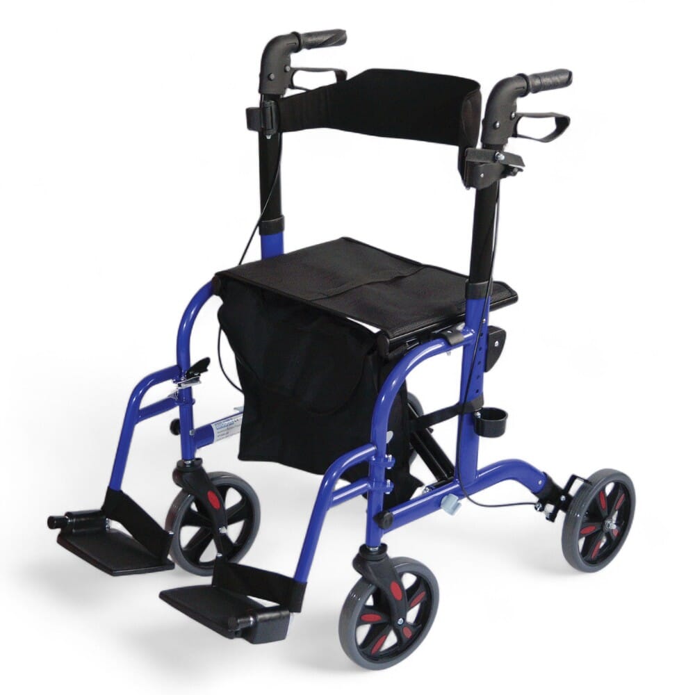 aidapt duo rollator and transit chair blue side