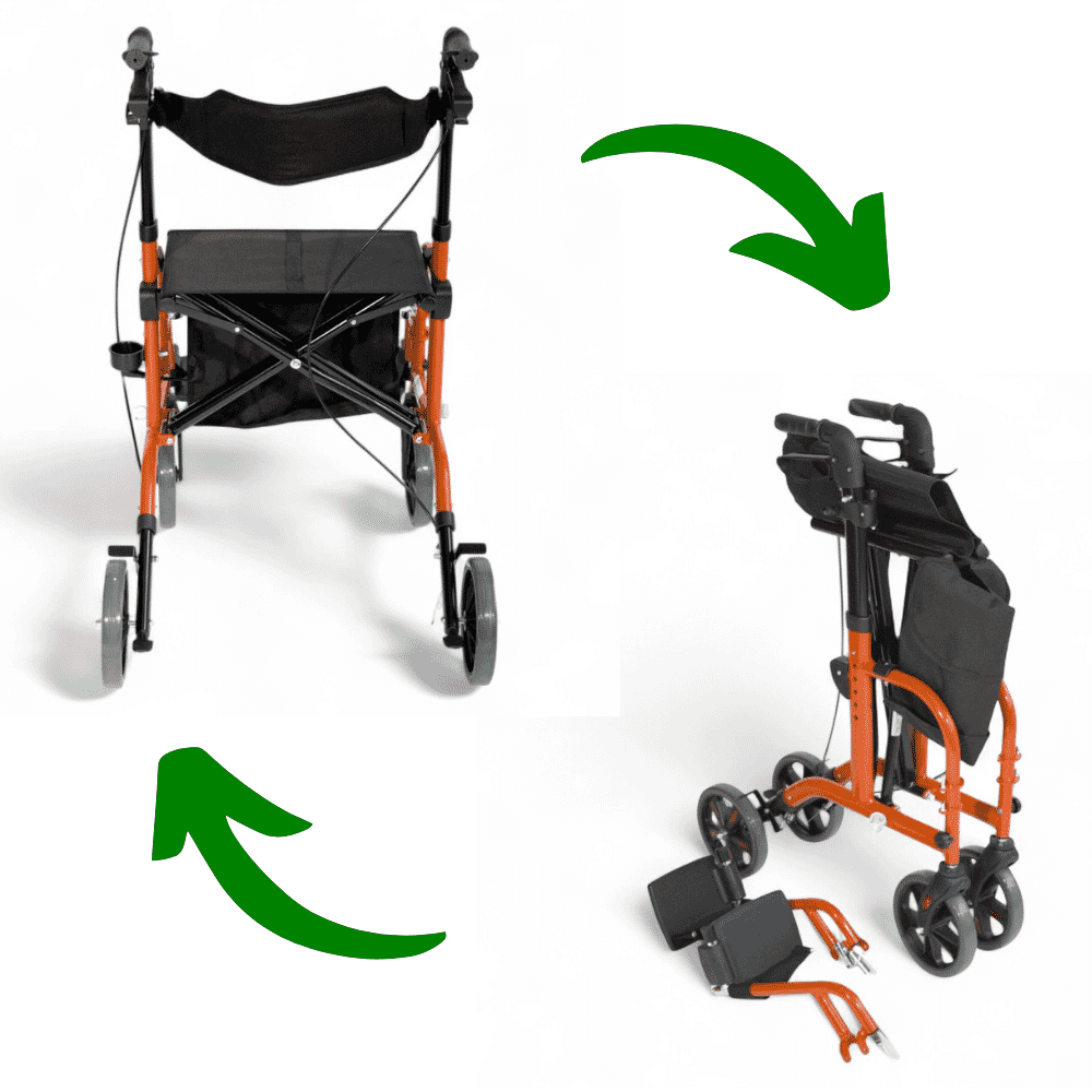 aidapt duo rollator and transit chair orange folding