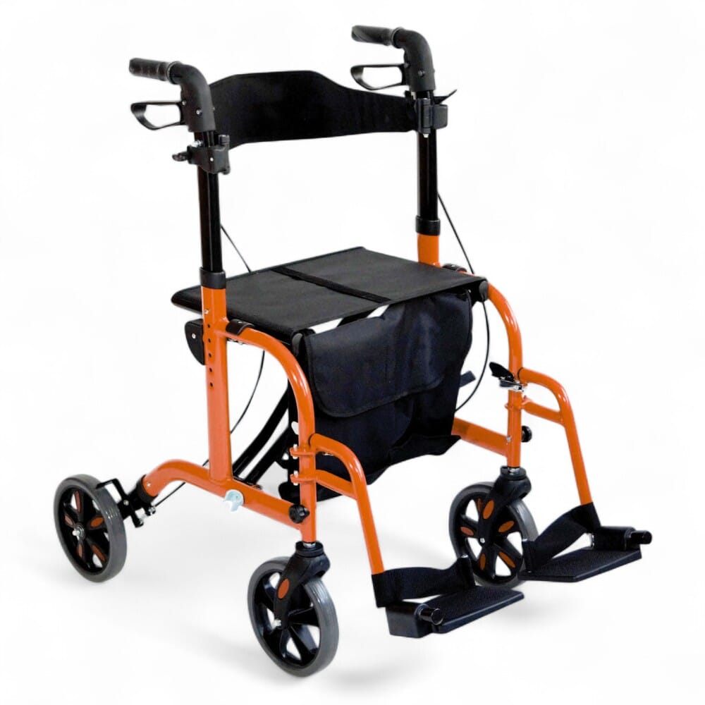 aidapt duo rollator and transit chair orange