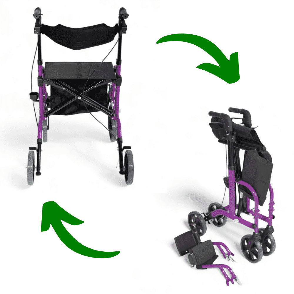 aidapt duo rollator and transit chair purple folded