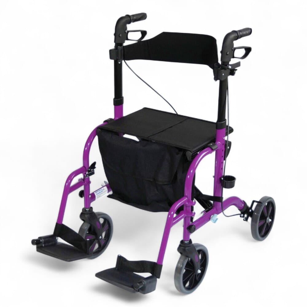 aidapt duo rollator and transit chair purple side