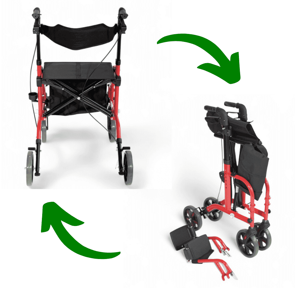 aidapt duo rollator and transit chair red folding
