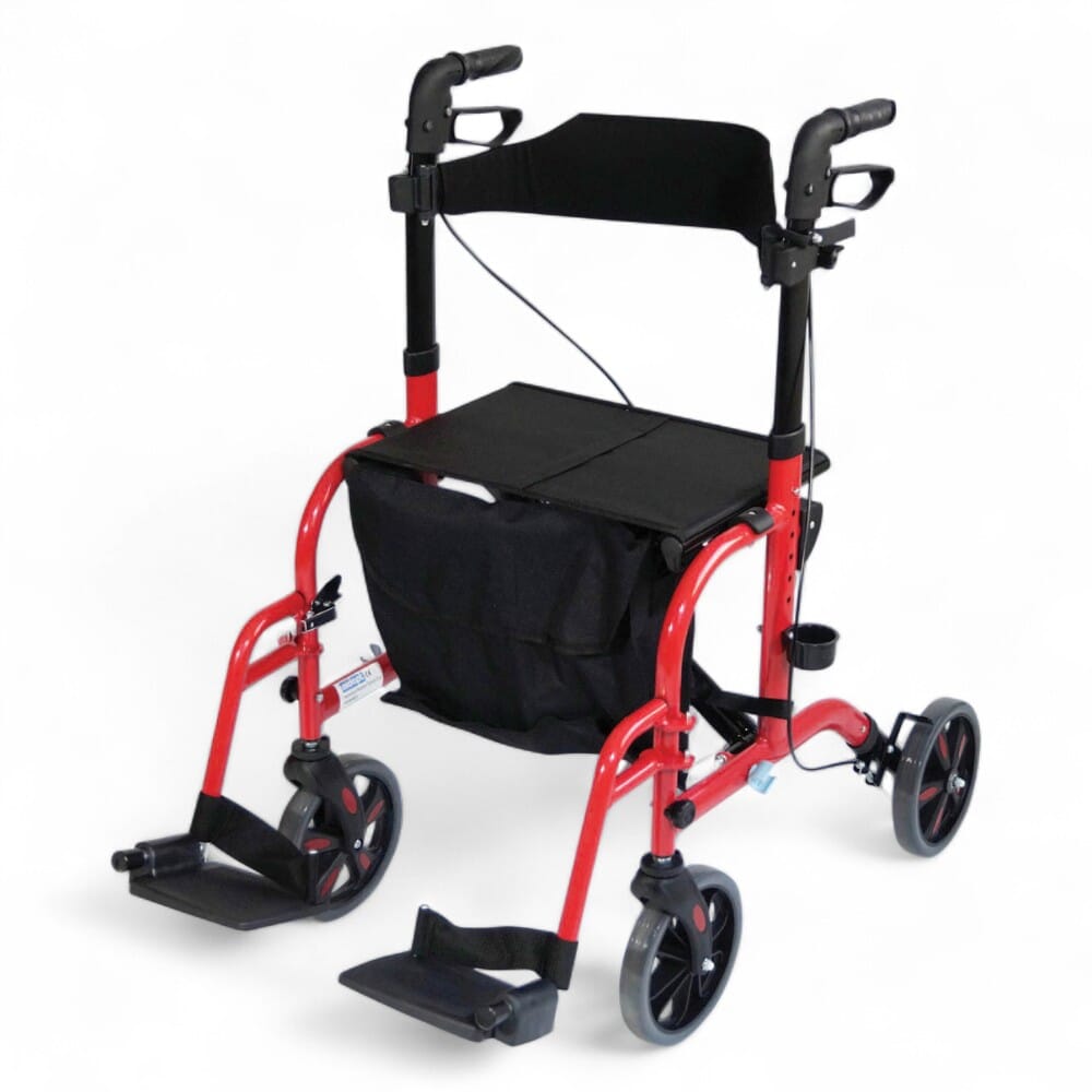aidapt duo rollator and transit chair red side