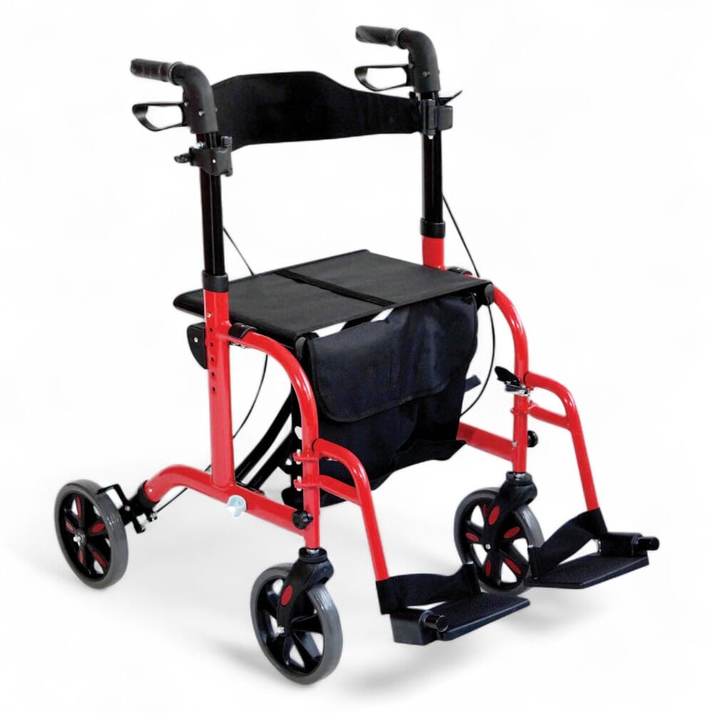 aidapt duo rollator and transit chair red