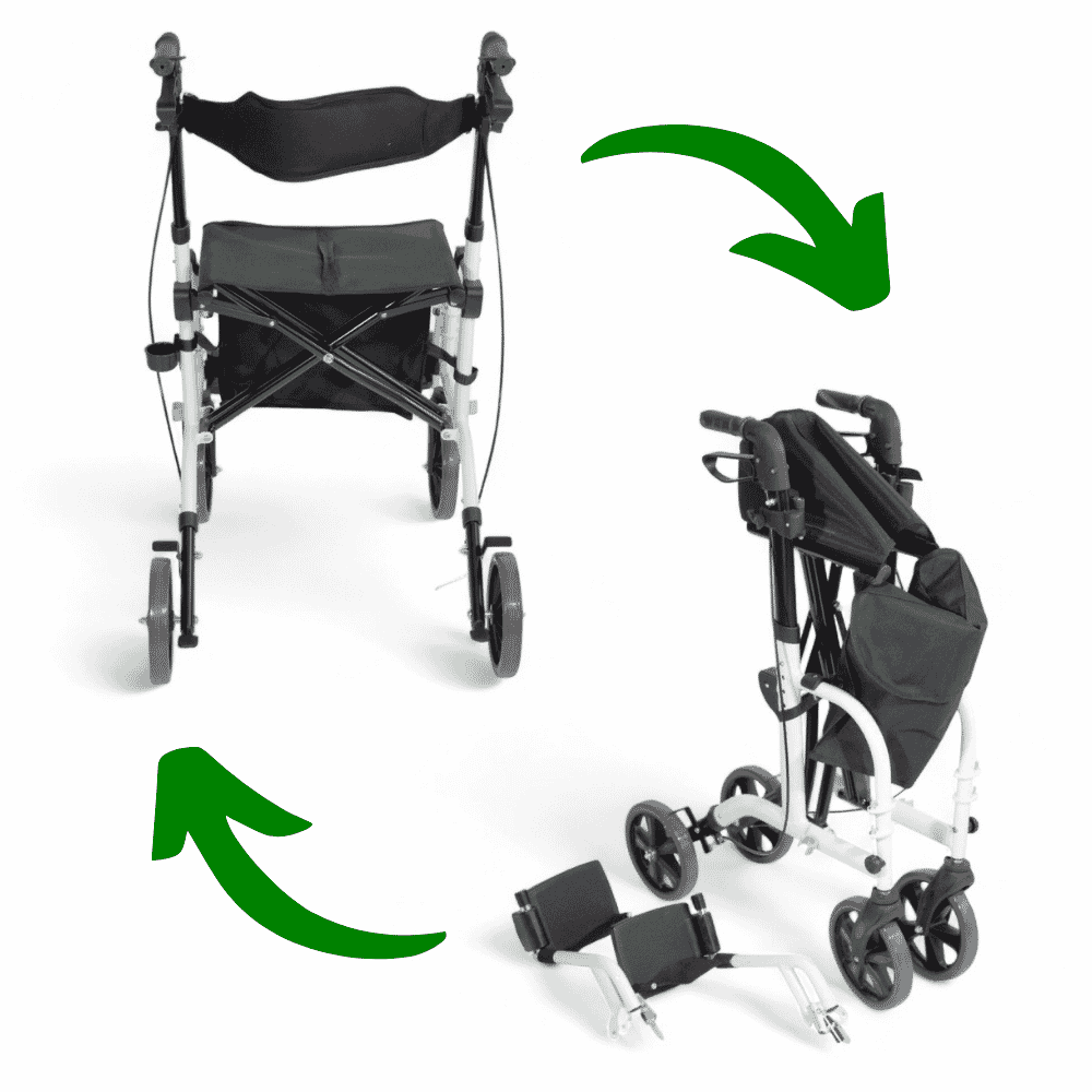 aidapt duo rollator and transit chair white folding