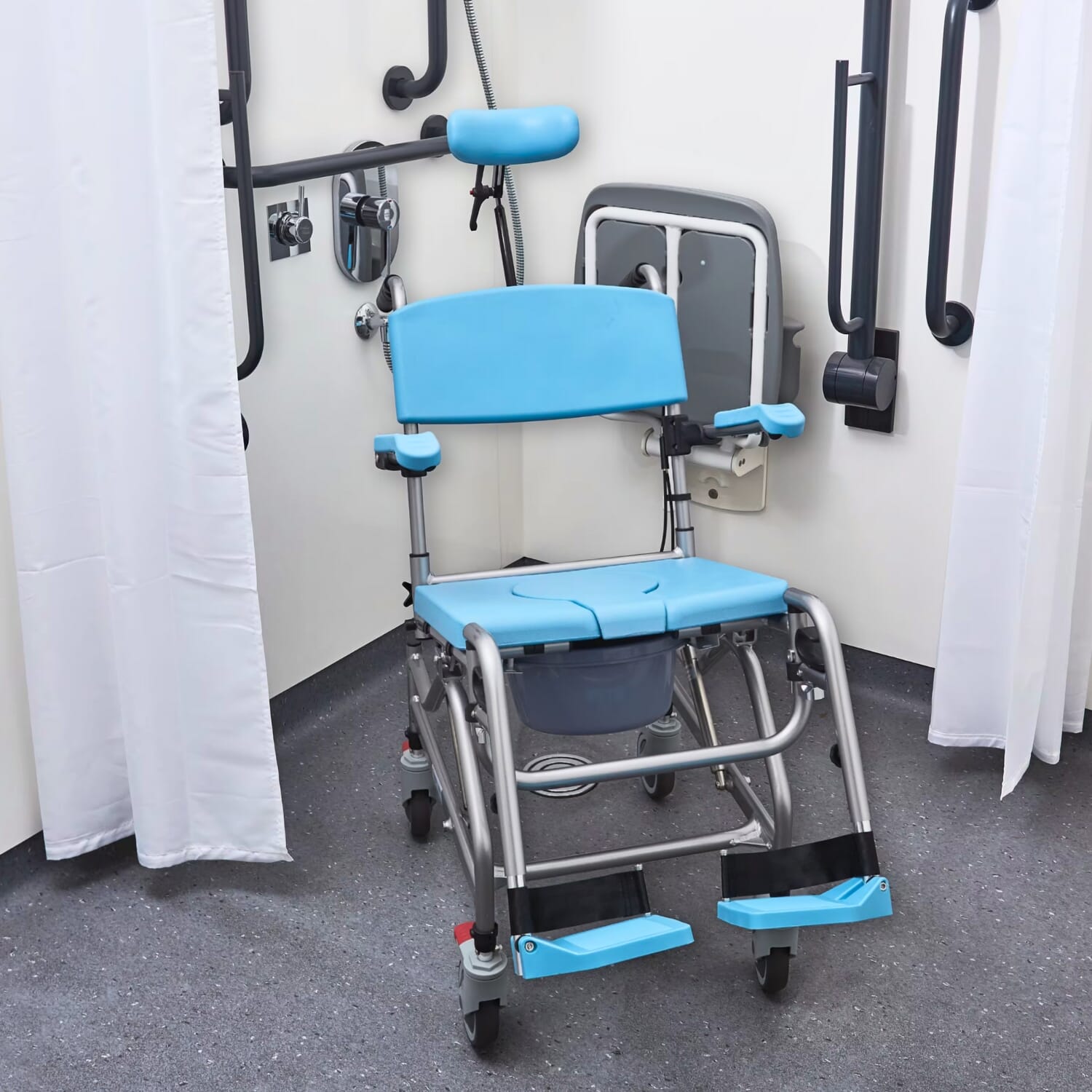 alerta aqua community tilt in space shower commode chair lifestyle