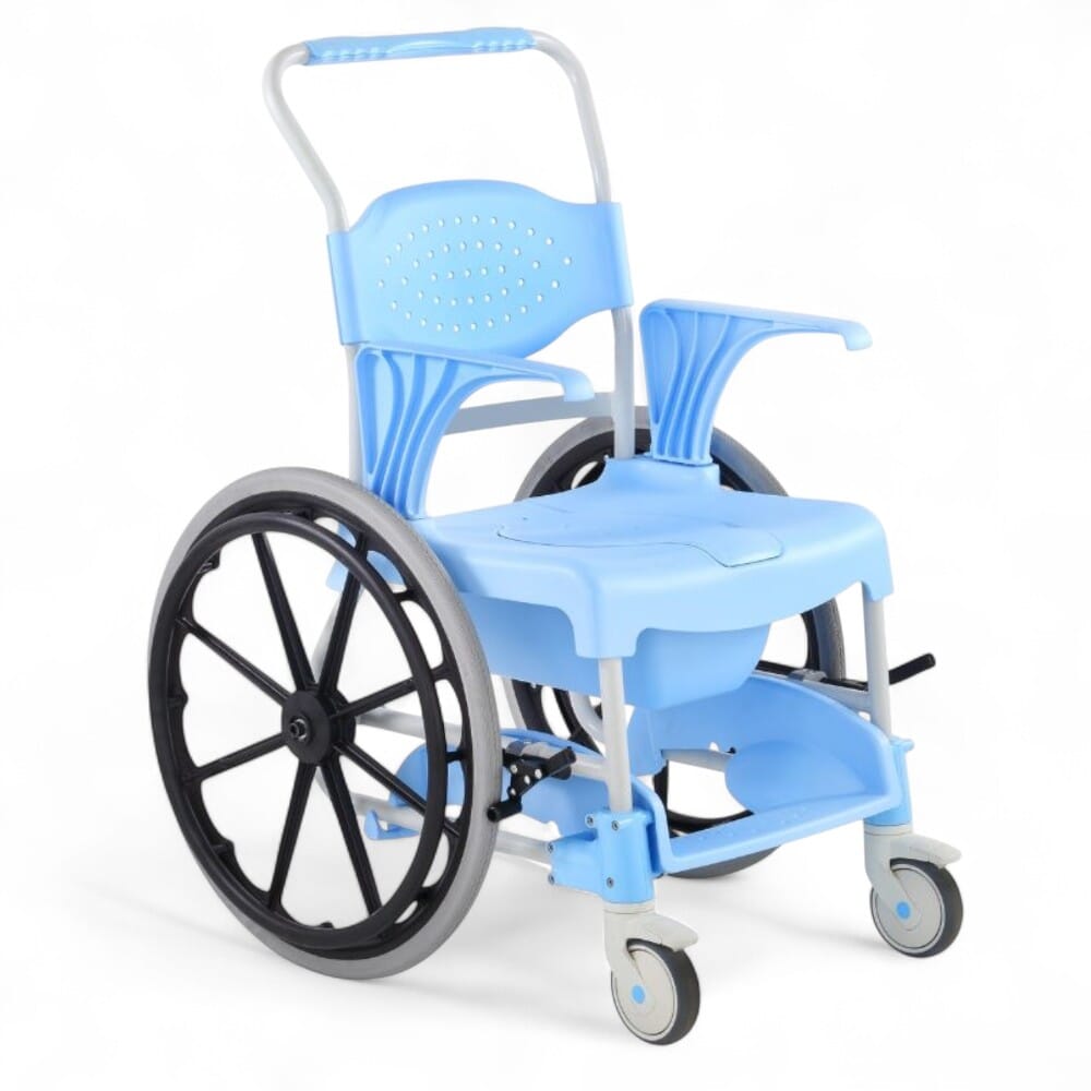 alerta aqua shower commode chair self propelled foot rest