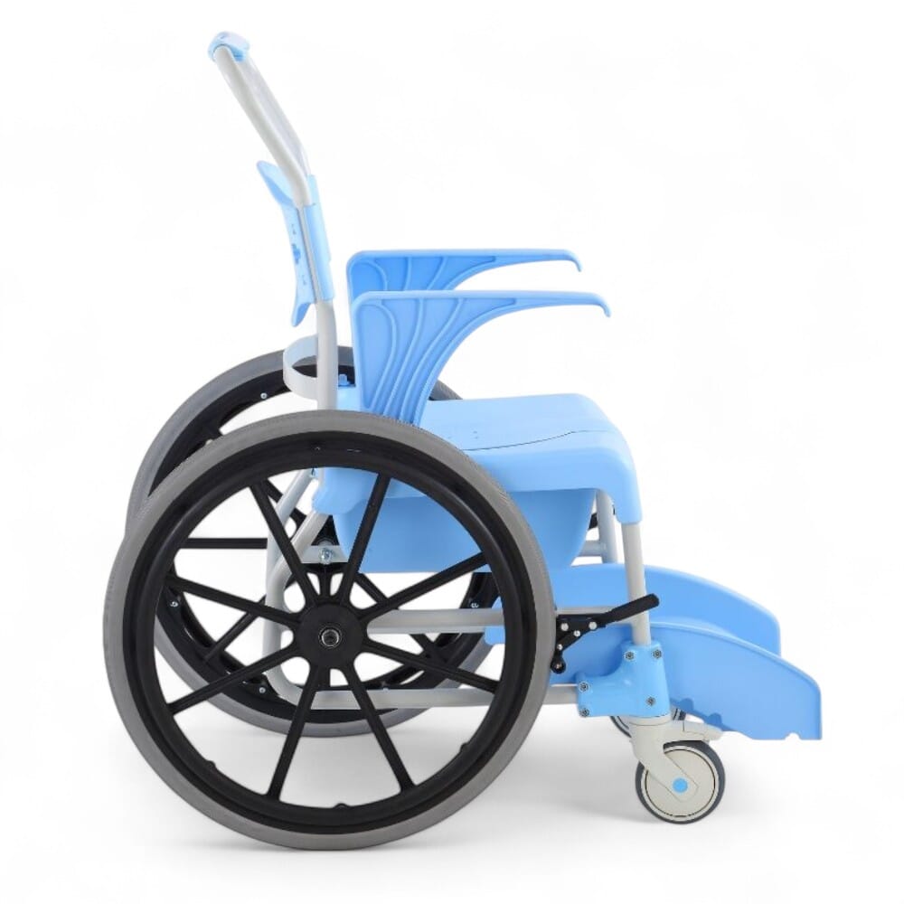 alerta aqua shower commode chair self propelled side view