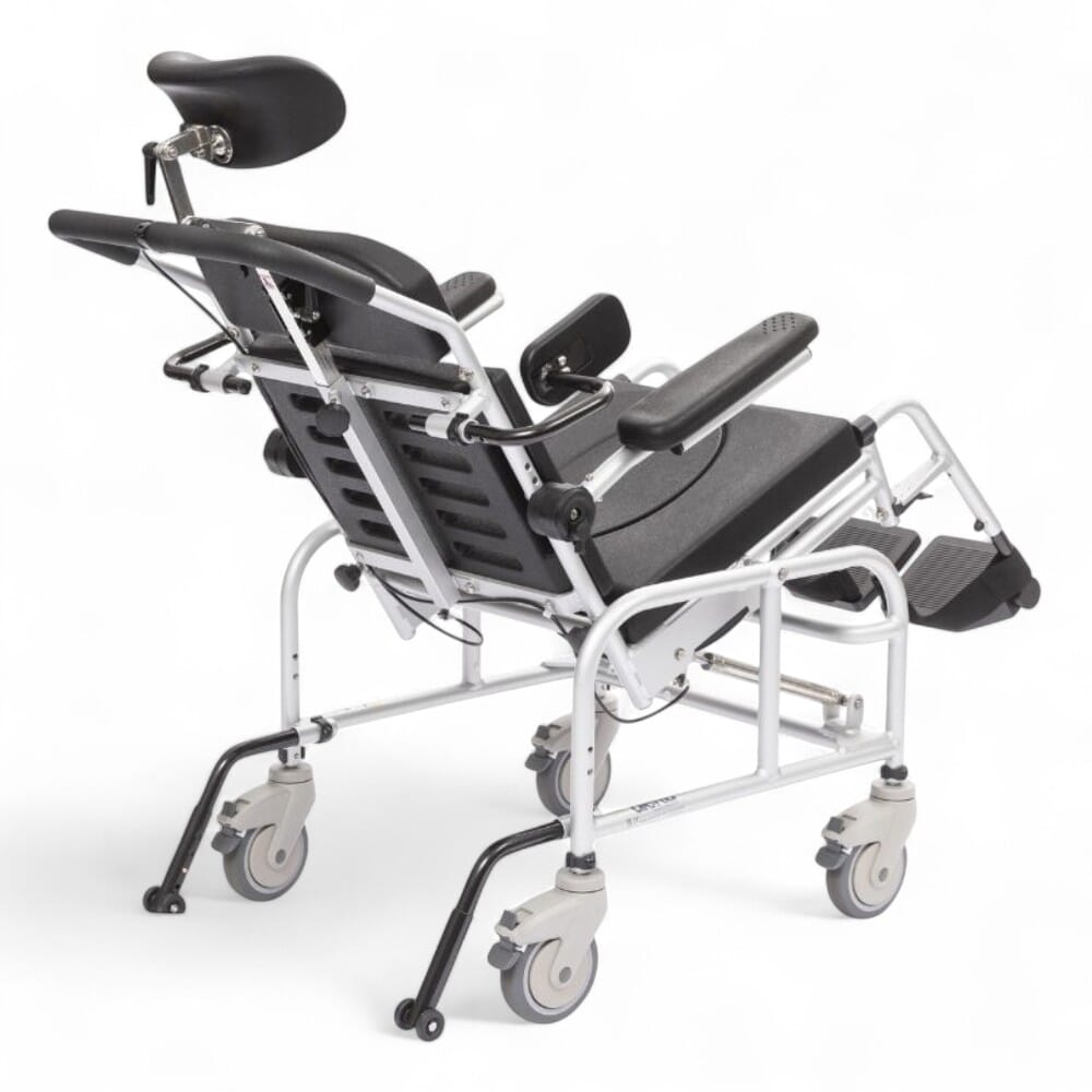 alerta aqua tilt in space hi lo shower commode chair back view