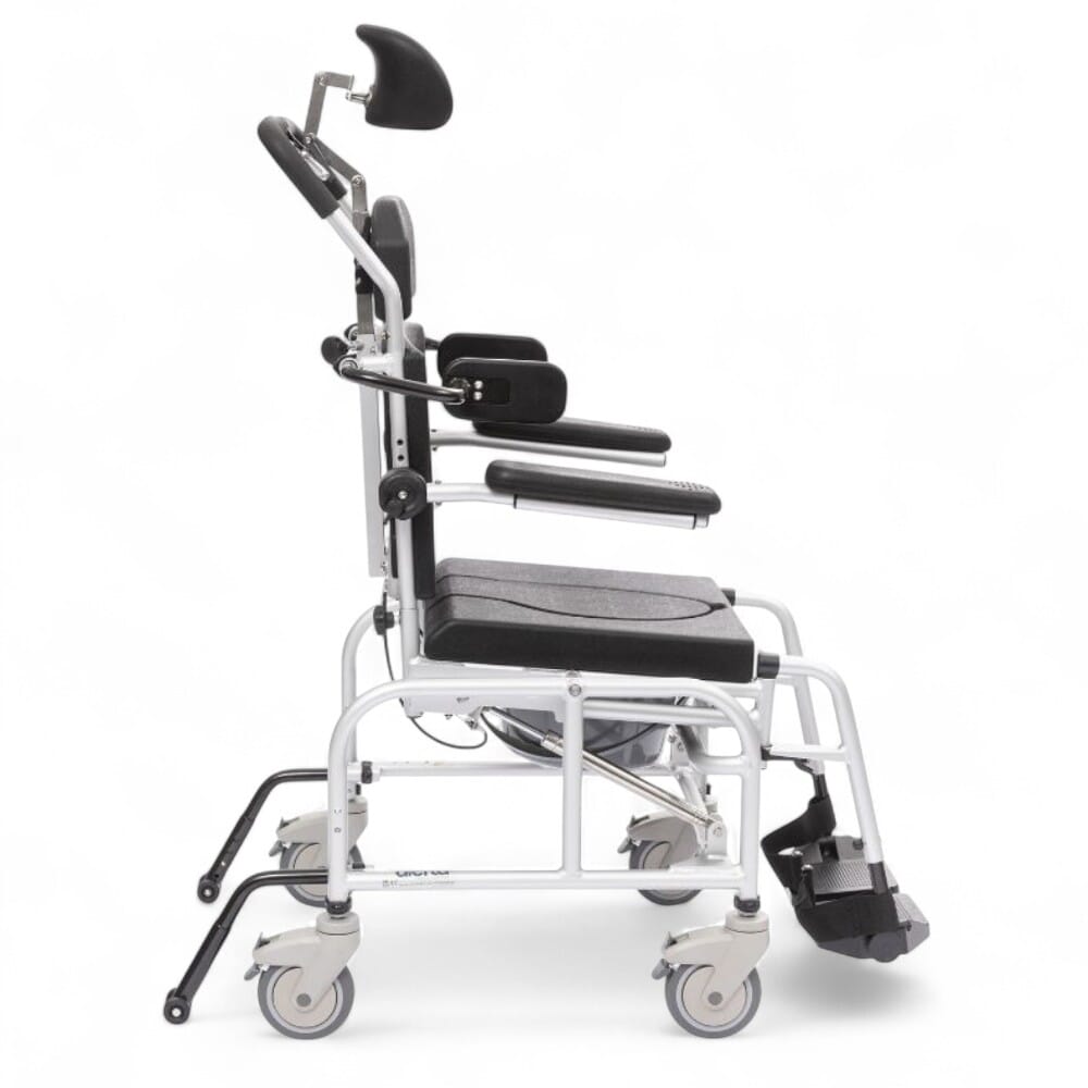 alerta aqua tilt in space hi lo shower commode chair side view