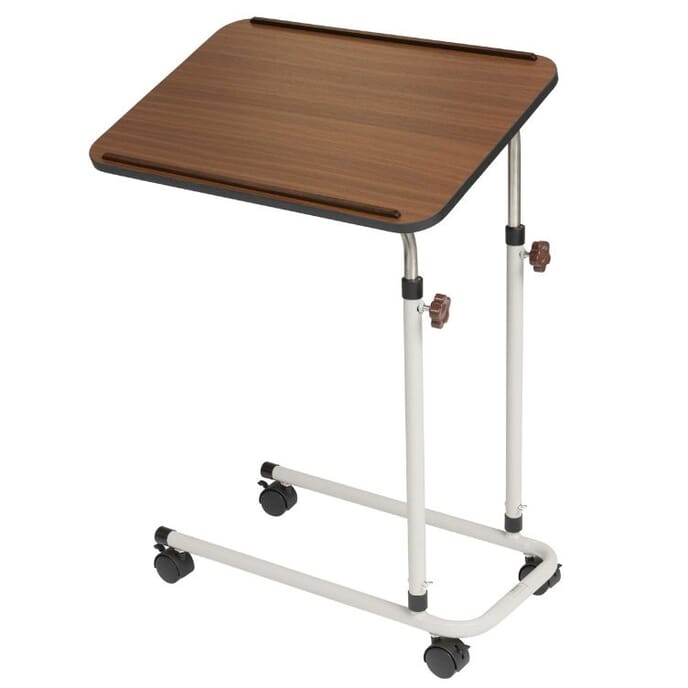 alerta overbed table walnut with castors