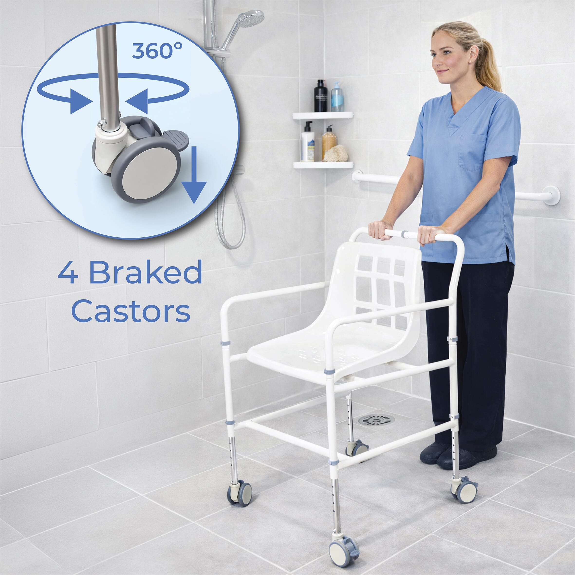 aluminium mobile shower chair castors
