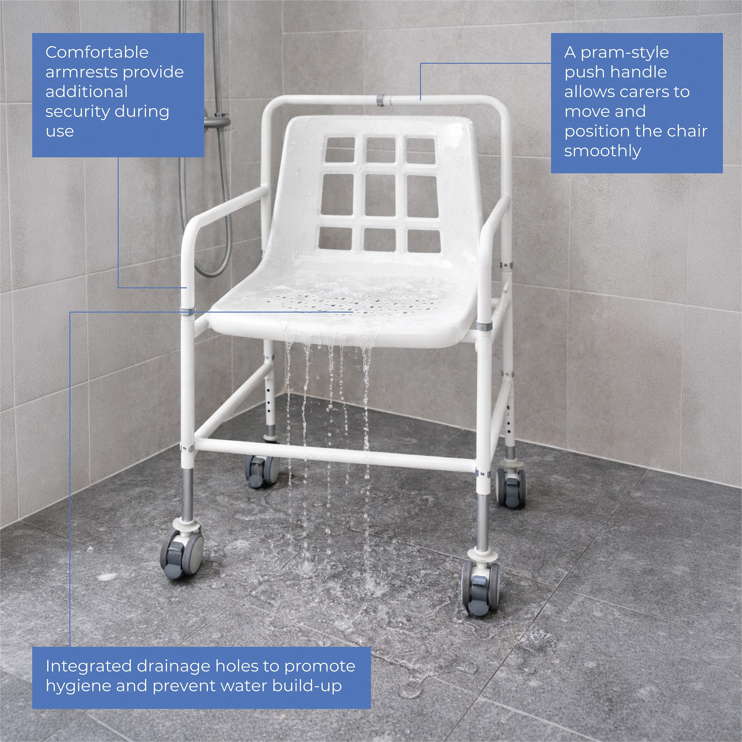aluminium mobile shower chair features