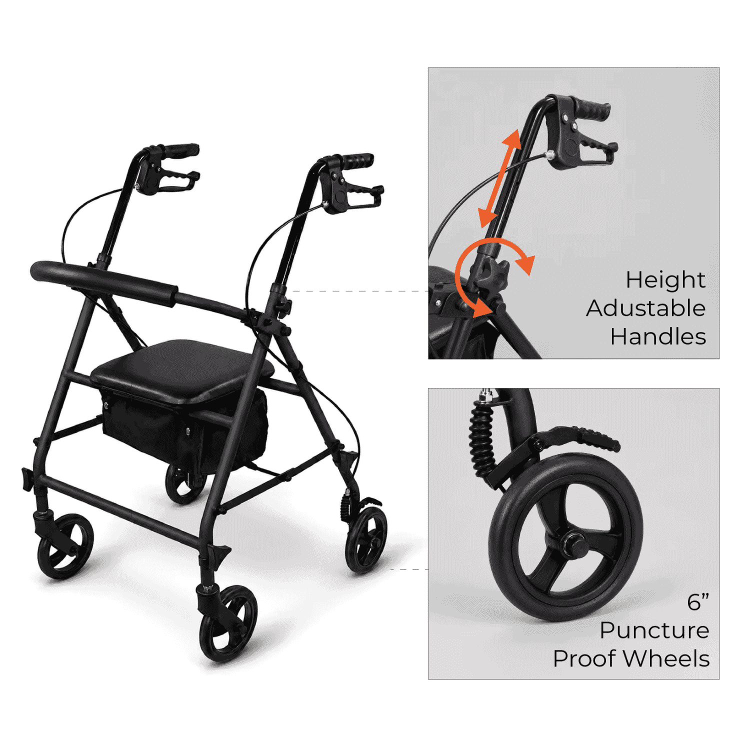 aluminium rollator with seat adjustable