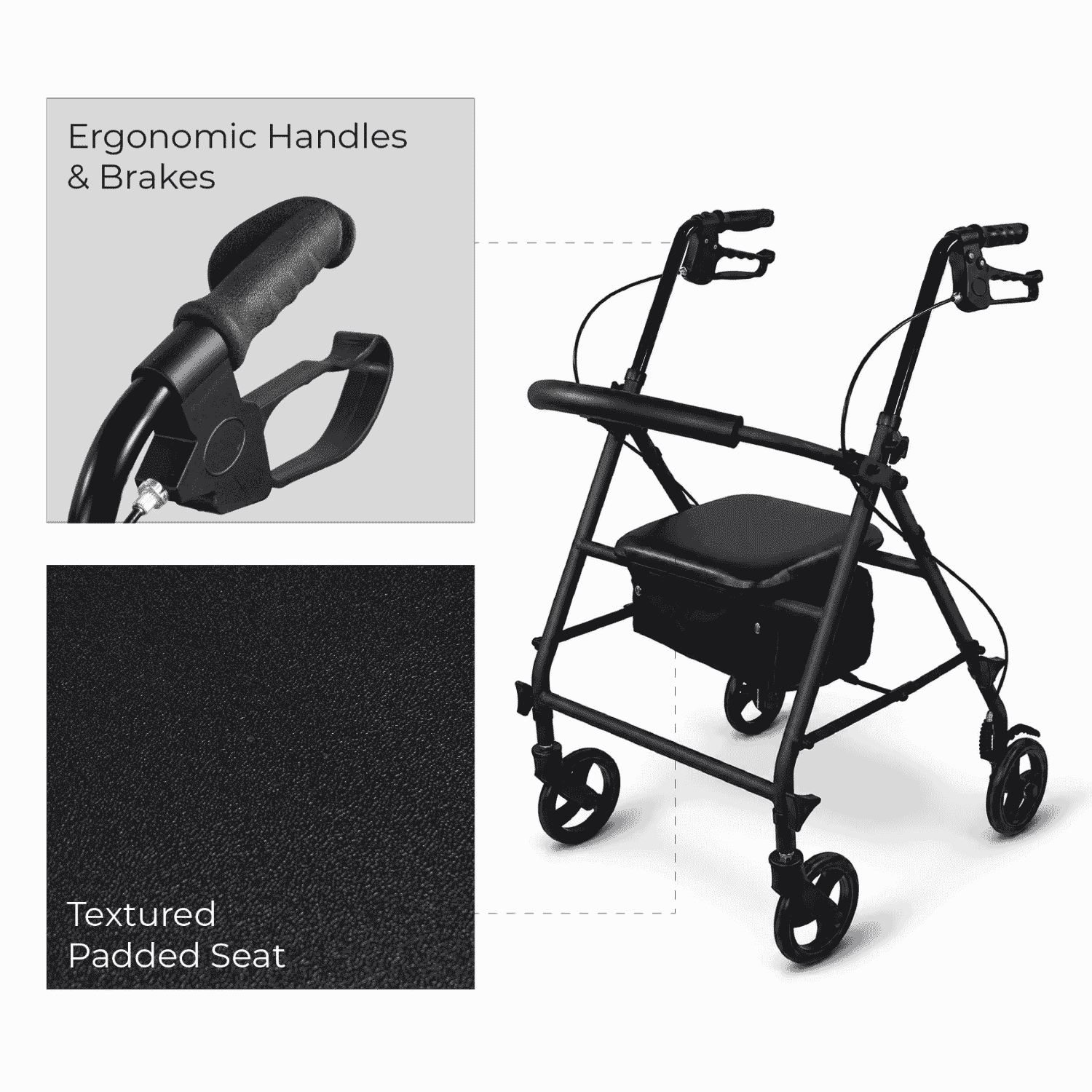 aluminium rollator with seat features