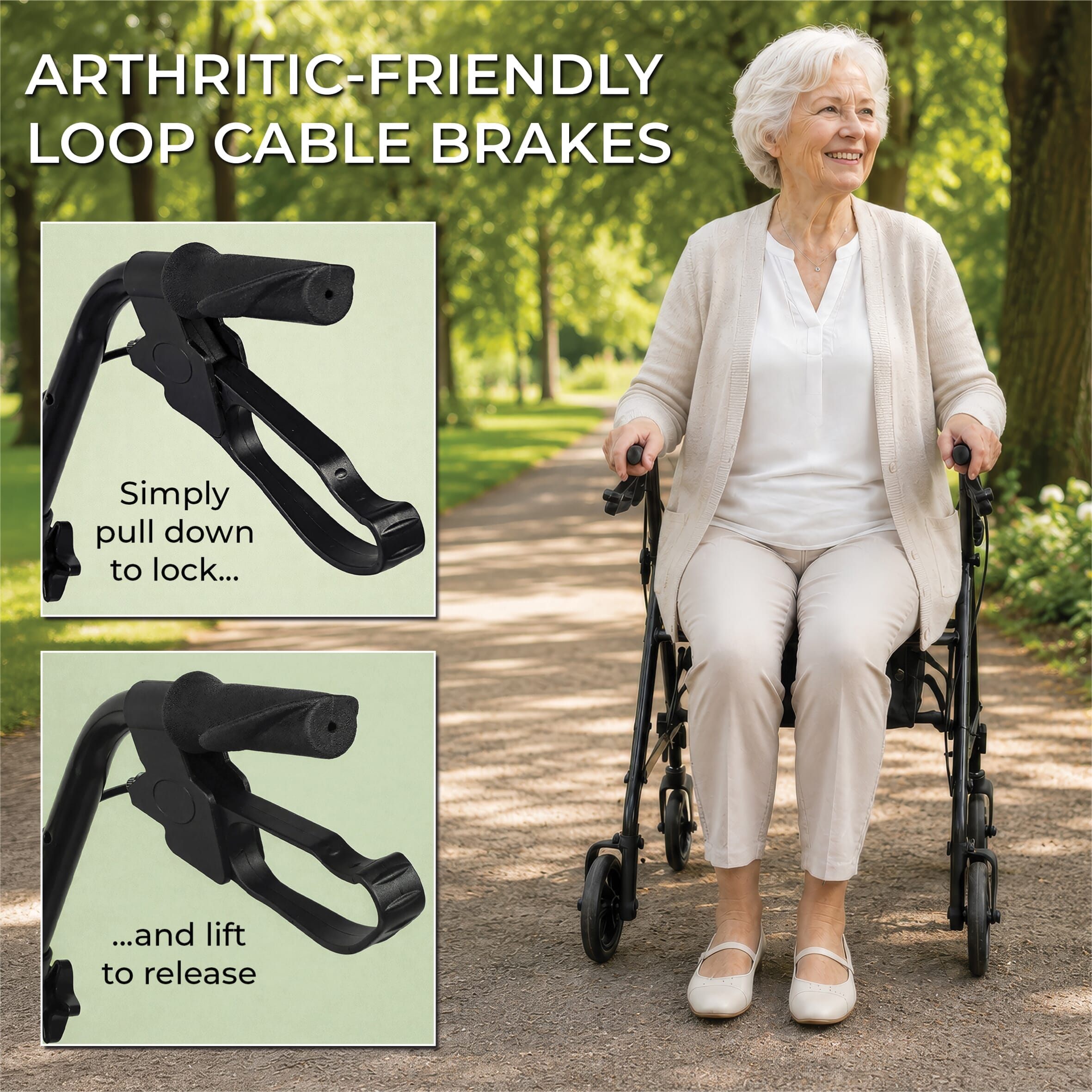 aluminium rollator with seat loop brakes