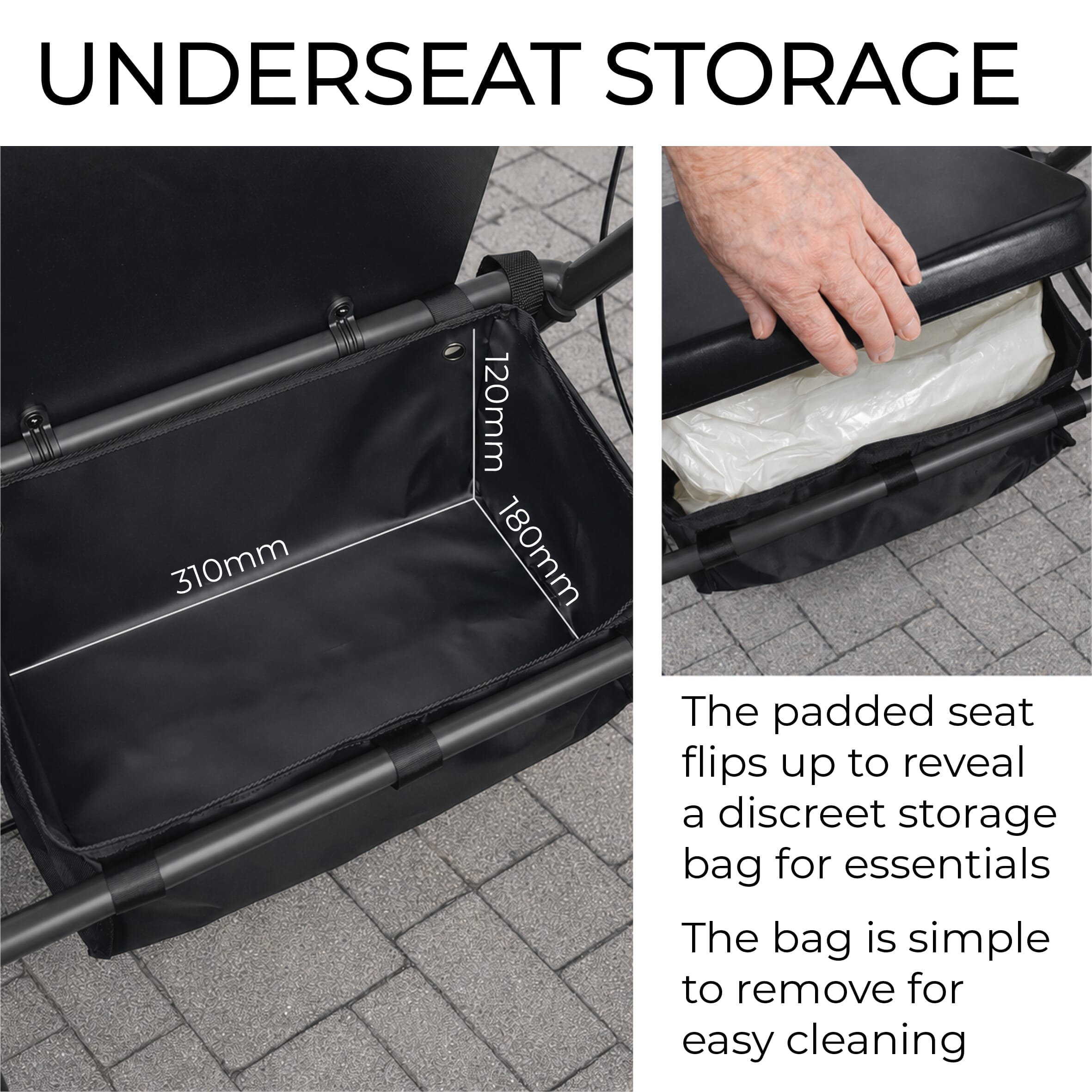 aluminium rollator with seat storage